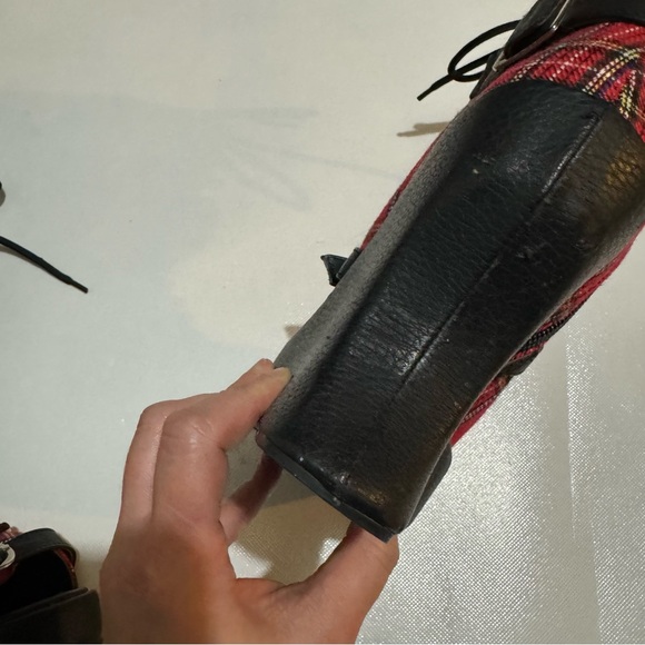 Demonic Red Plaid Tartan Wedge Peep Toe Lace Up Shoes Grunge Punk Gothic Size 7 - Picture 10 of 12